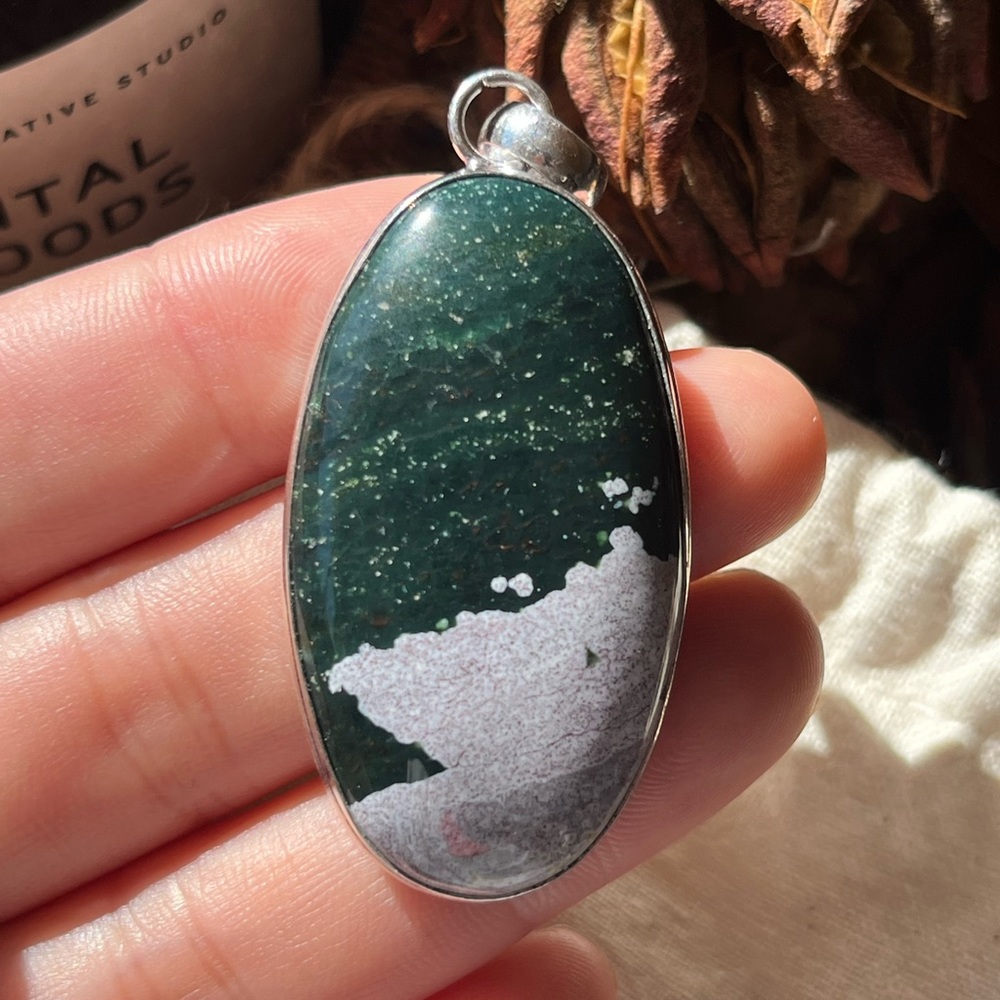 925 silver overlay‎ ocean jasper pendant